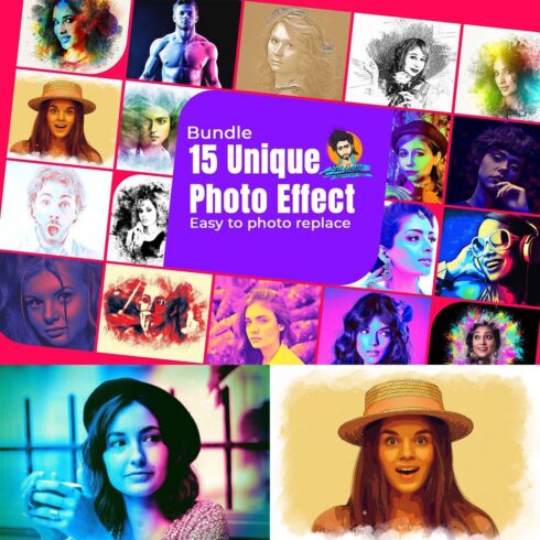 15 Unique Photo Effect Template cover image.