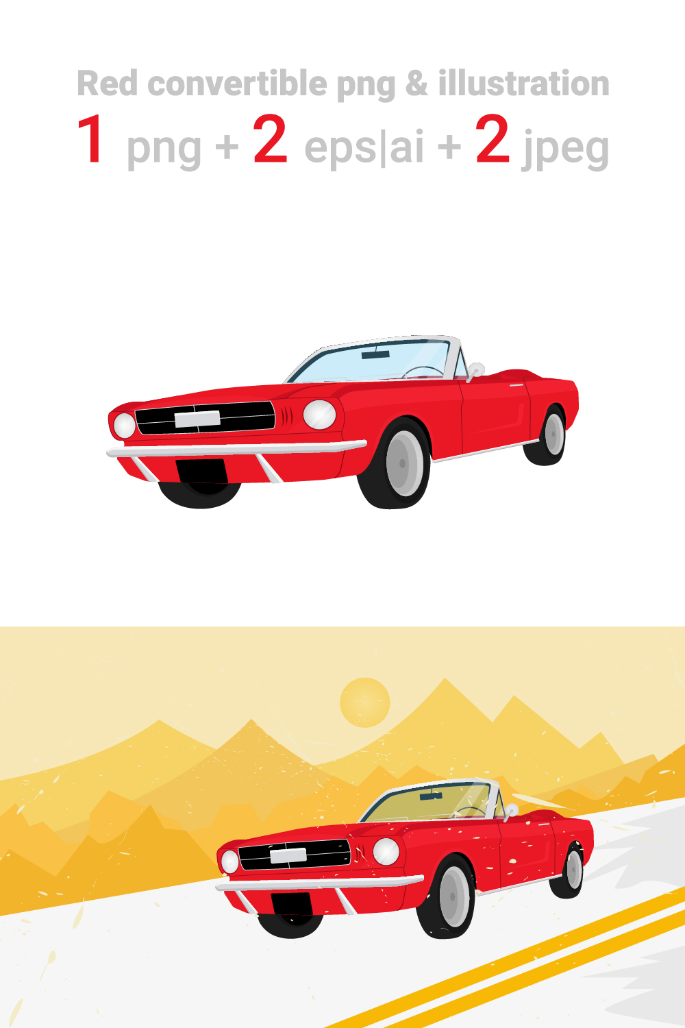 Red Cabriolet Speeding Along a Mountain Road in Vintage Fashion pinterest preview image.