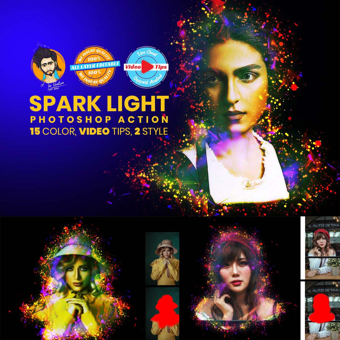 Spark Light Photoshop Action cover image.