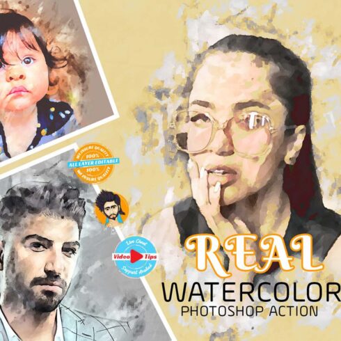 Real Watercolor Photoshop Action cover image.