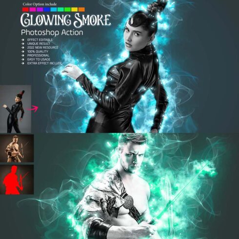 Easy Glowing Smoke Photoshop Action cover image.