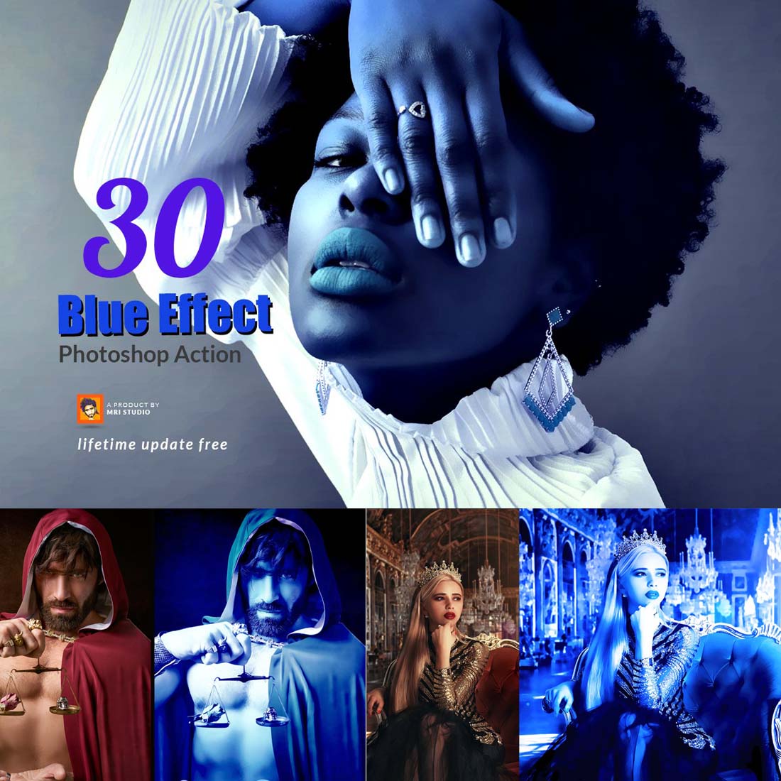 30 Blue Effect Photoshop Action cover image.