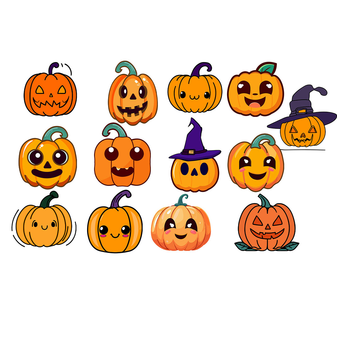 Cute Halloween Pumpkin Clipart Bundle preview image.