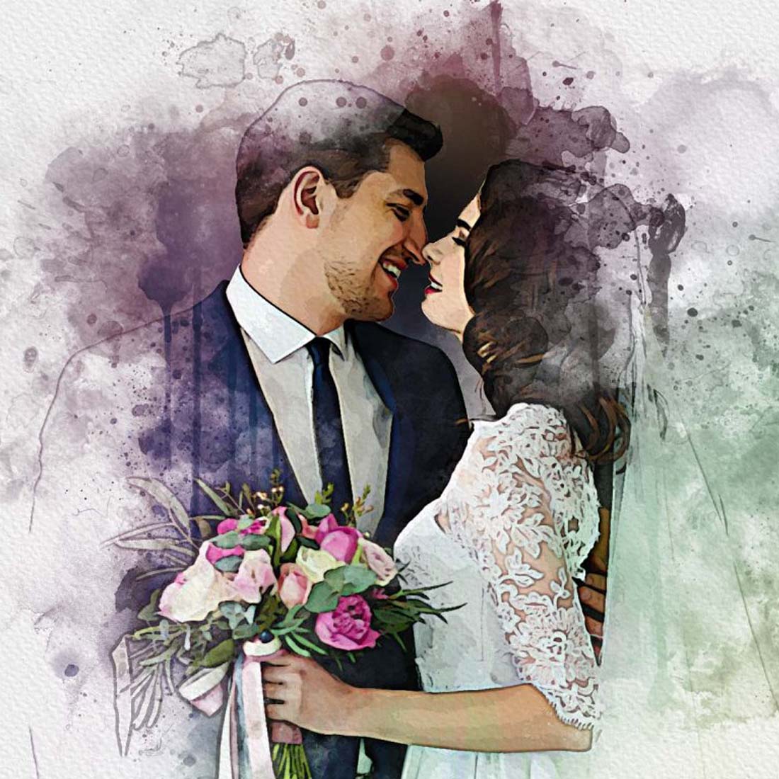 Wedding Digital Watercolor Painting preview image.