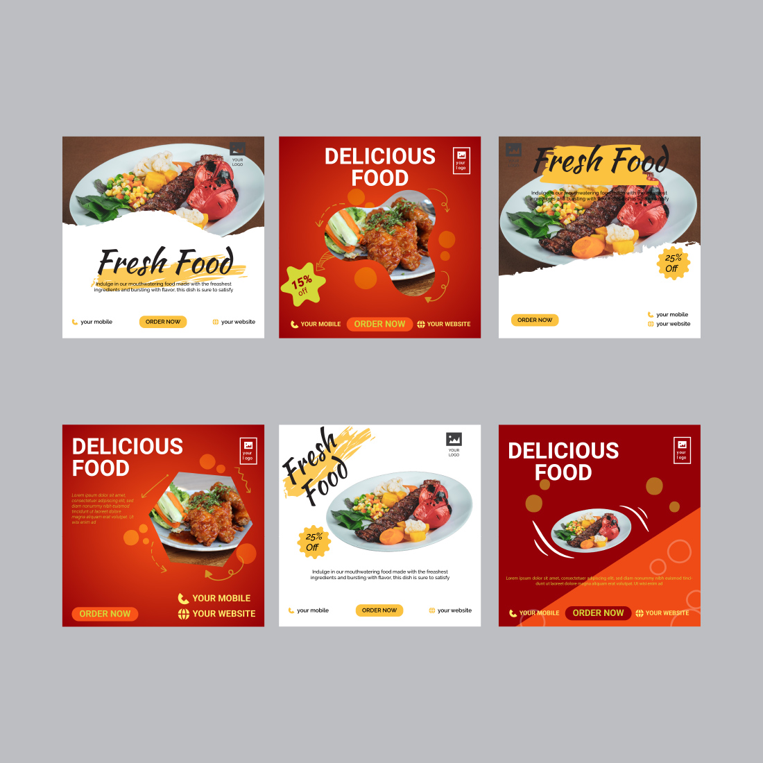 Food and restaurant social media banner post templates preview image.