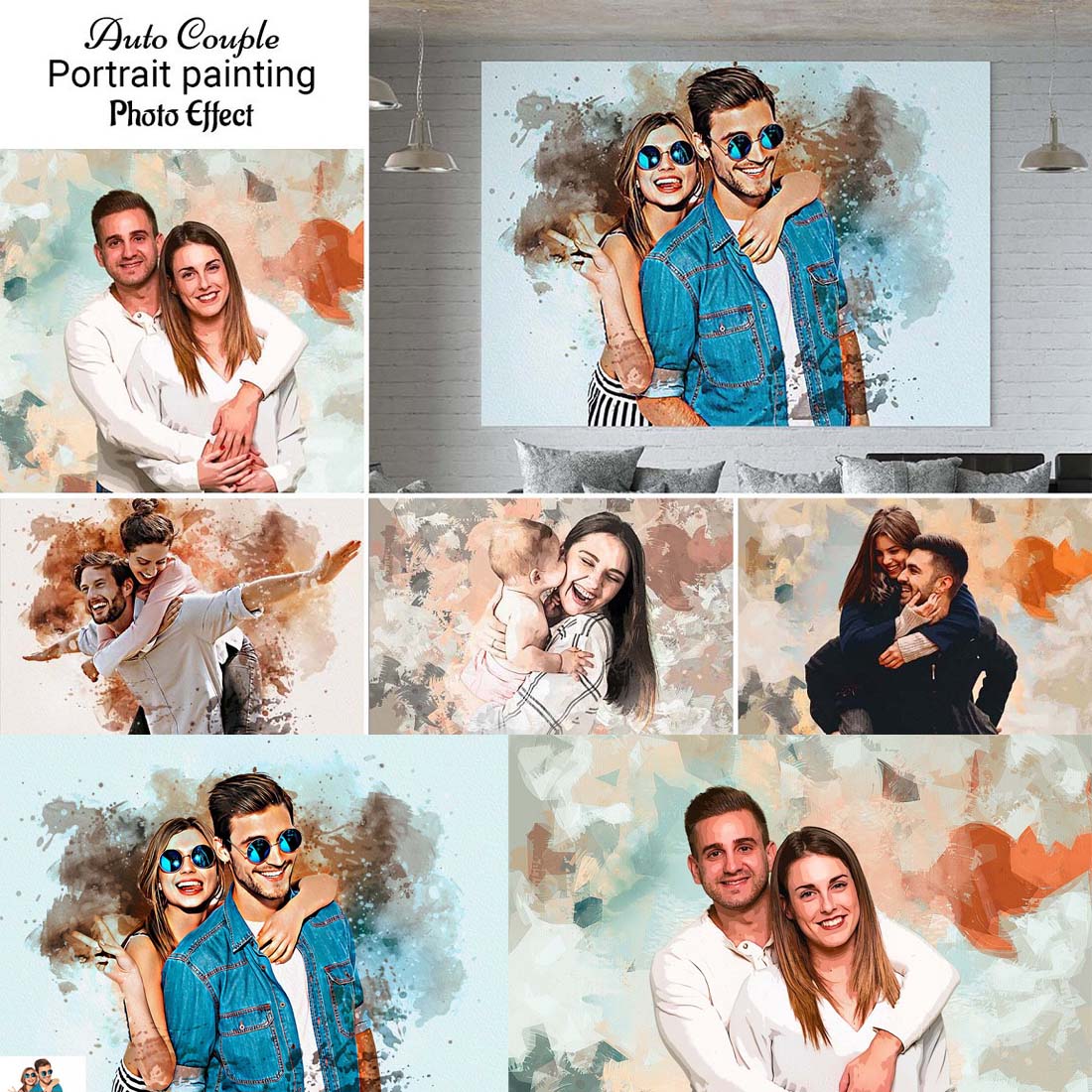 Auto Couple Portrait painting effect cover image.