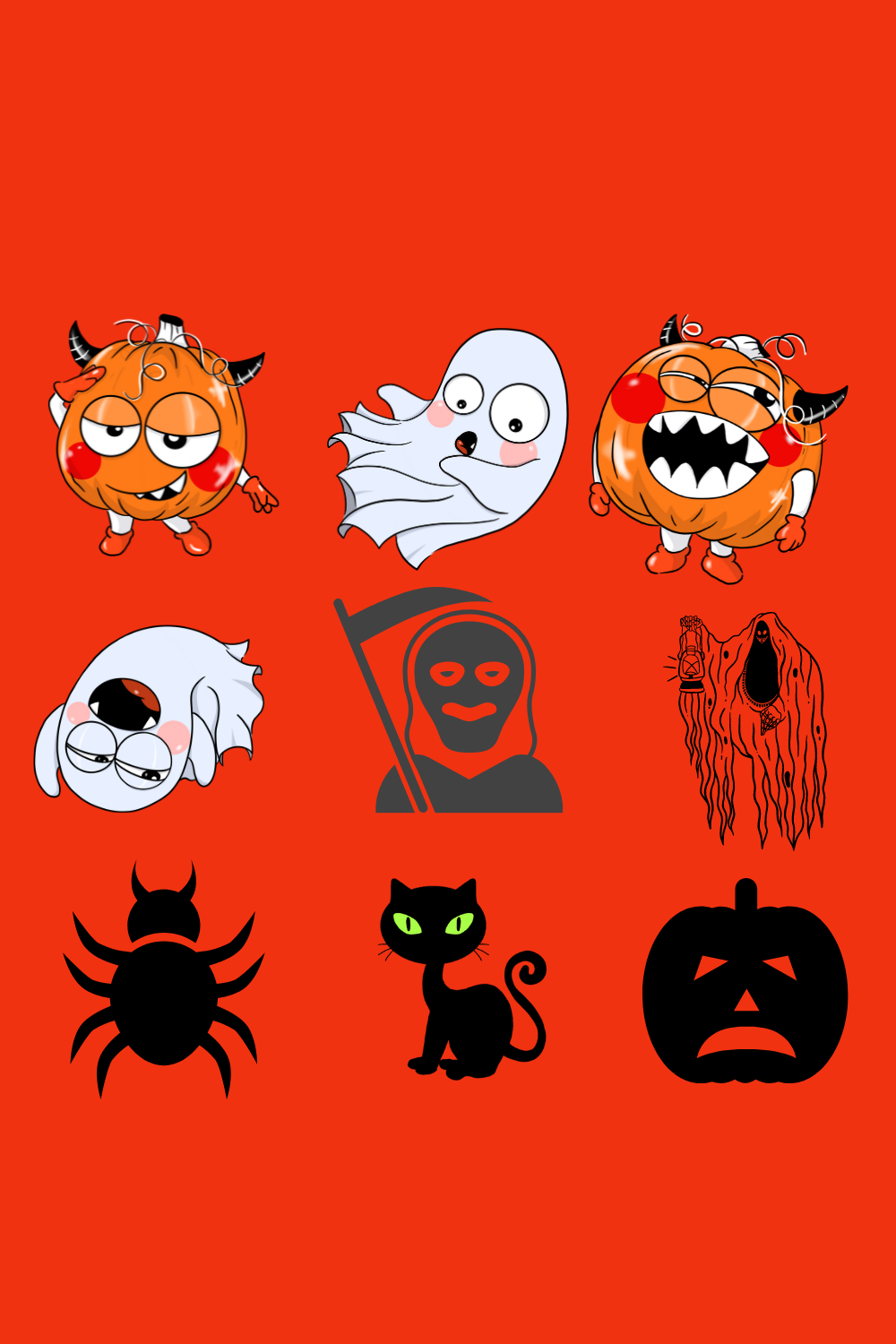 9 Retro Halloween bundle pinterest preview image.