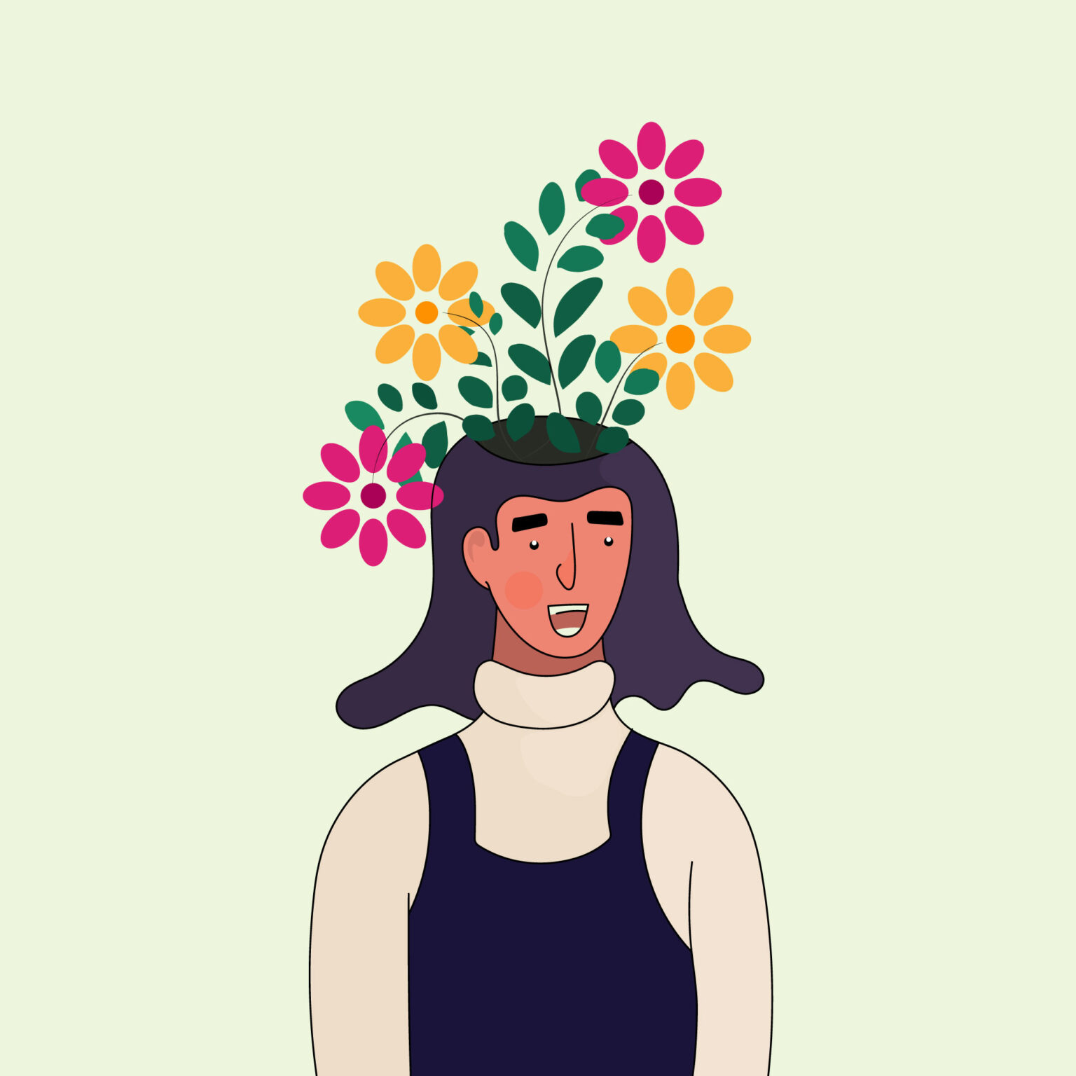 Woman with flowers in her head. Mental Health awareness illustration ...