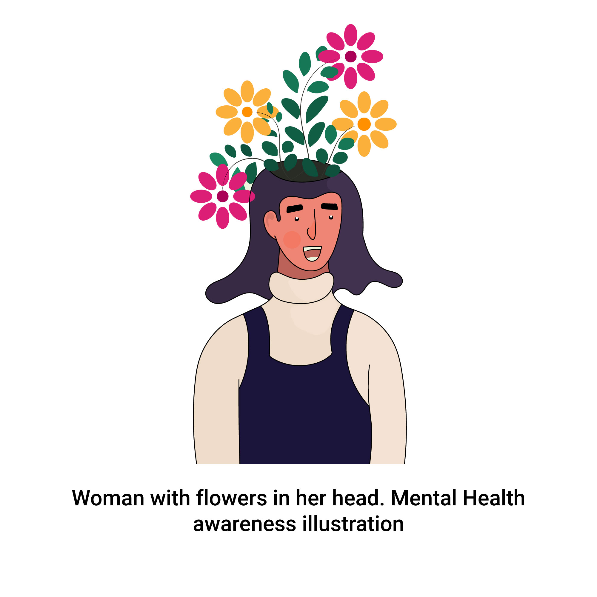 Woman with flowers in her head Mental Health awareness illustration preview image.