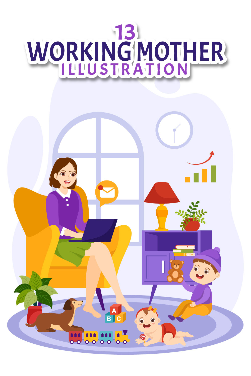 13 Working Mother Illustration pinterest preview image.
