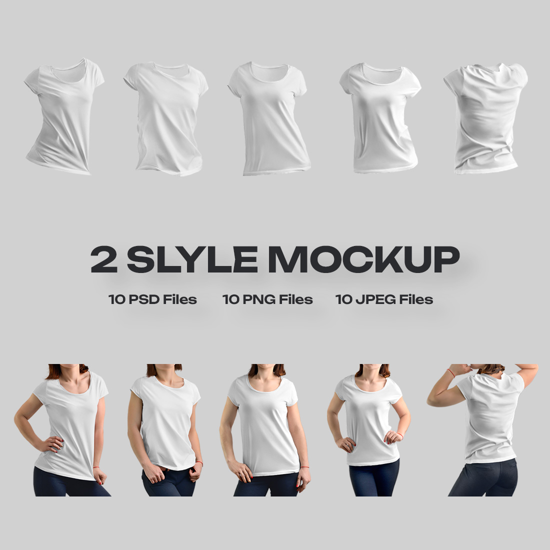 10 Mockups of Women's Round Neck T-Shirt preview image.