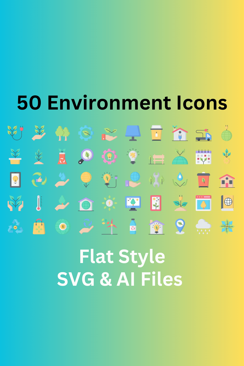 Environment Icon Set 50 Flat Icons - SVG And AI Files pinterest preview image.
