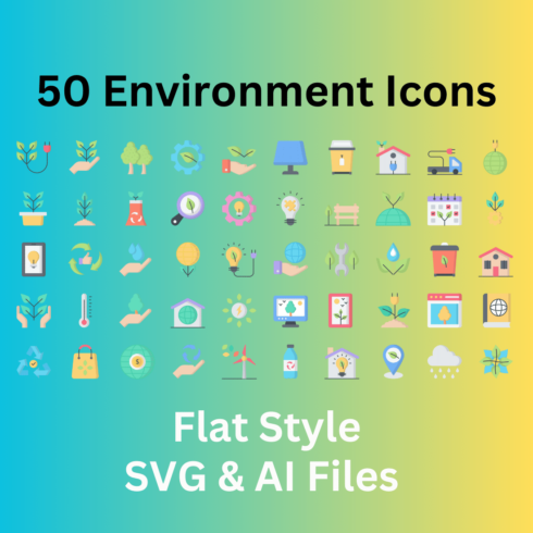 Environment Icon Set 50 Flat Icons - SVG And AI Files cover image.