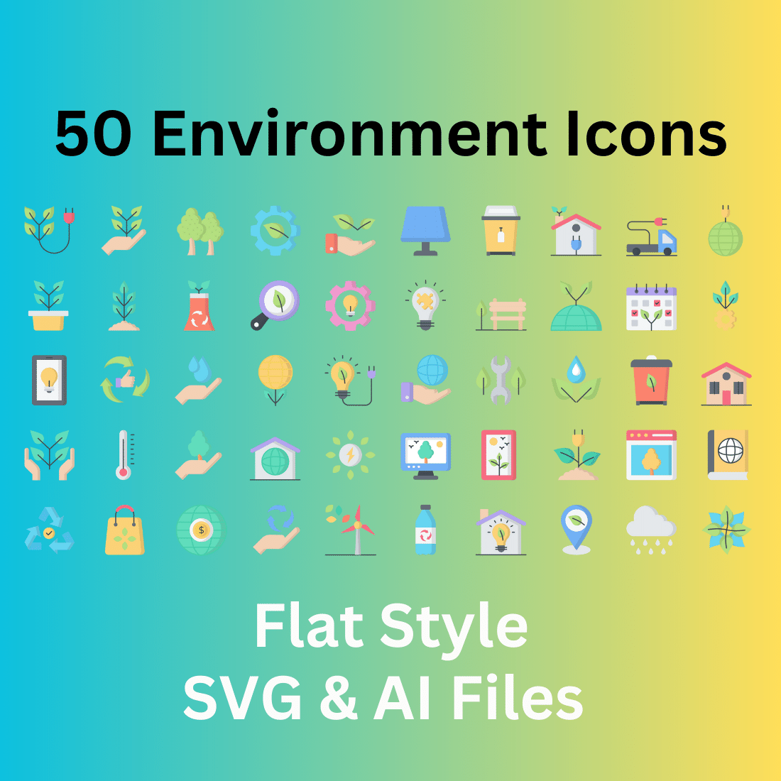 Environment Icon Set 50 Flat Icons - SVG And AI Files cover image.