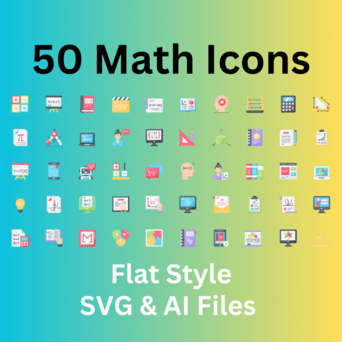Math Icon Set 50 Flat Icons - SVG And AI Files cover image.