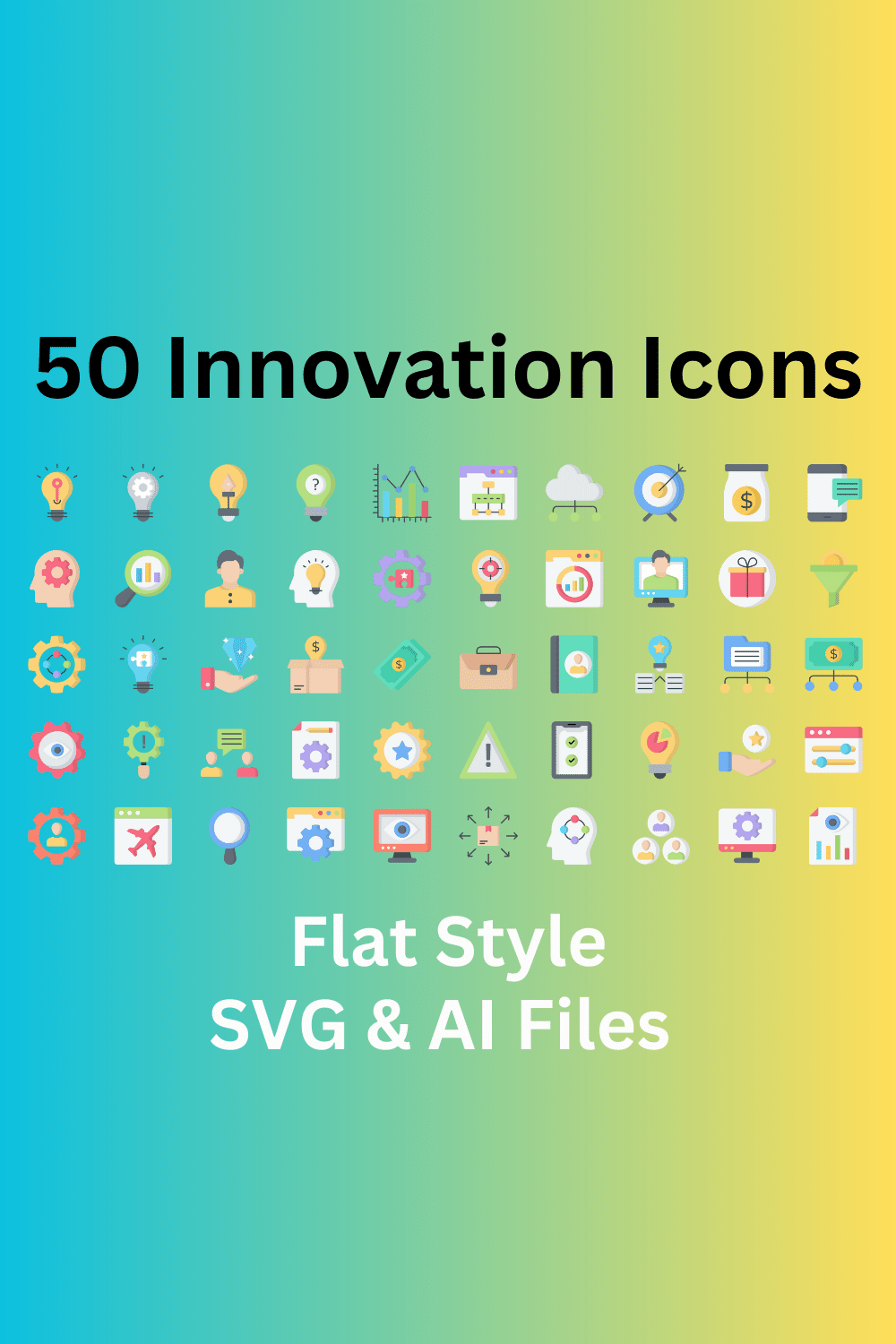 Innovation Icon Set 50 Flat Icons - SVG And AI Files pinterest preview image.