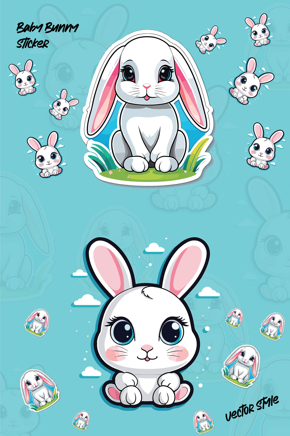 Baby Bunny Sticker & T shirt Design Vector Format Illustration pinterest preview image.