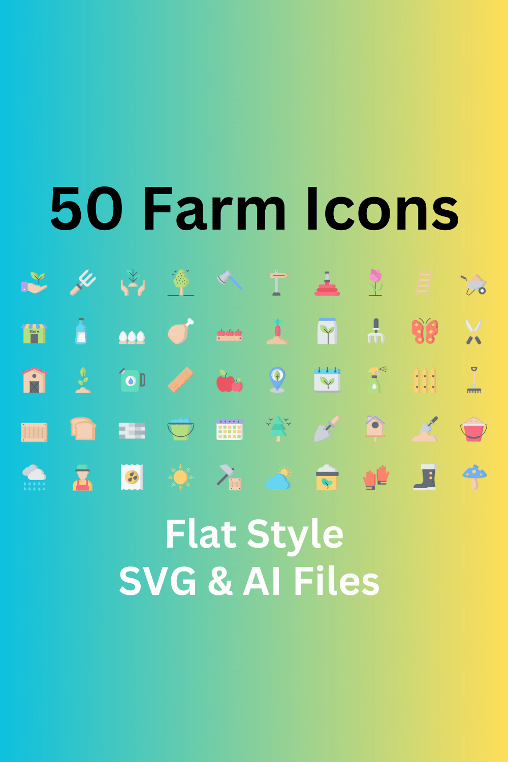 Farm Icon Set 50 Flat Icons - SVG And AI Files pinterest preview image.