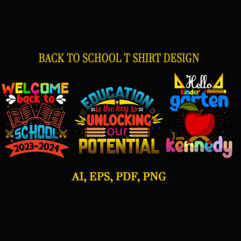 3 Back to school T shirt design cover image.