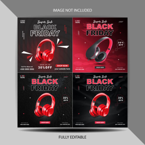 Vector Black friday headphone social media template and banner cover image.