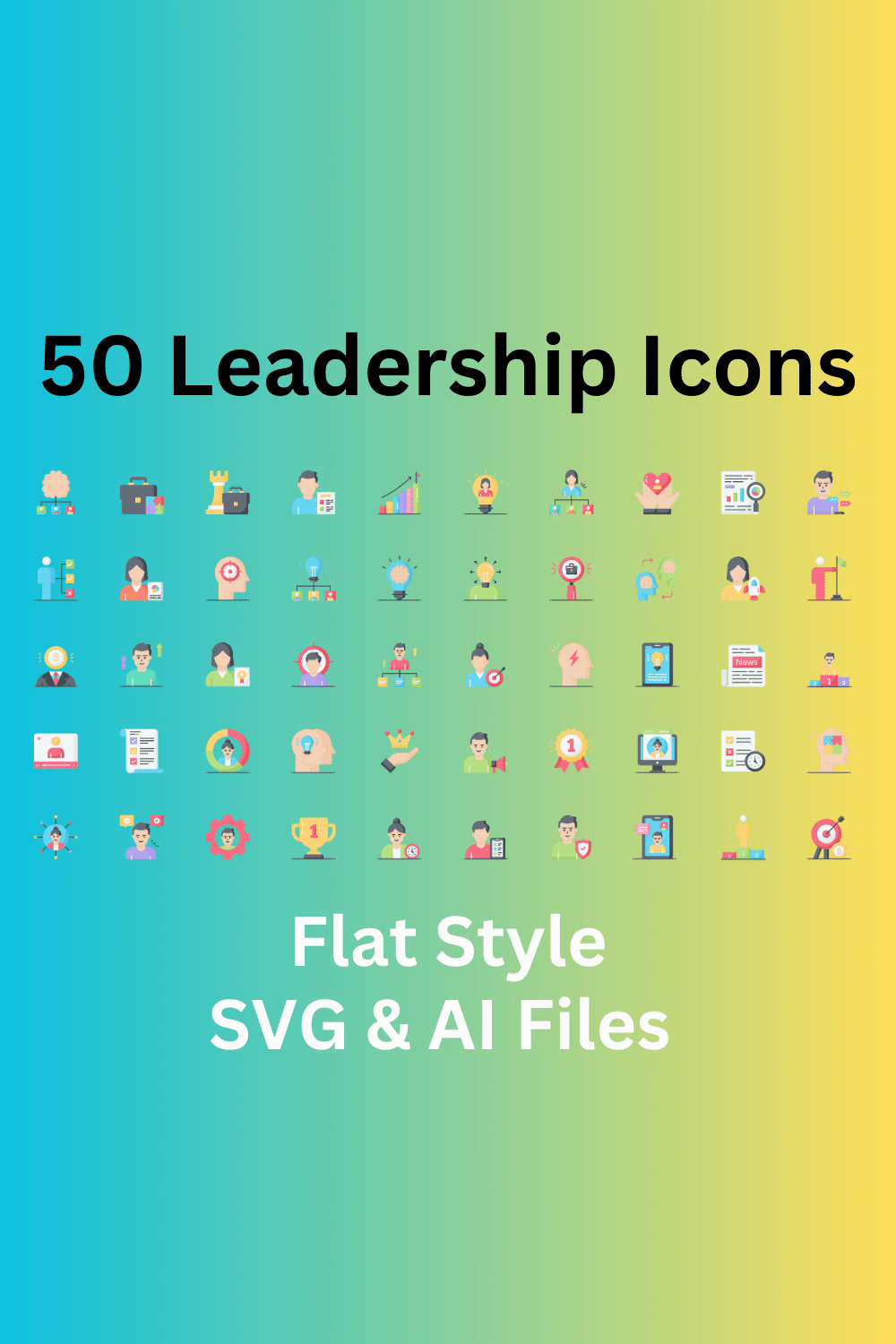 Leadership Icon Set 50 Flat Icons - SVG And AI Files pinterest preview image.
