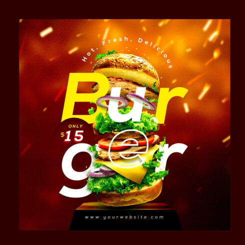 Burger Advertising Flyer - E Commerce Poster PSD cover image.