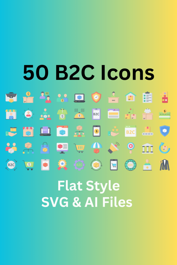 B2C Icon Set 50 Flat Icons - SVG And AI Files - MasterBundles