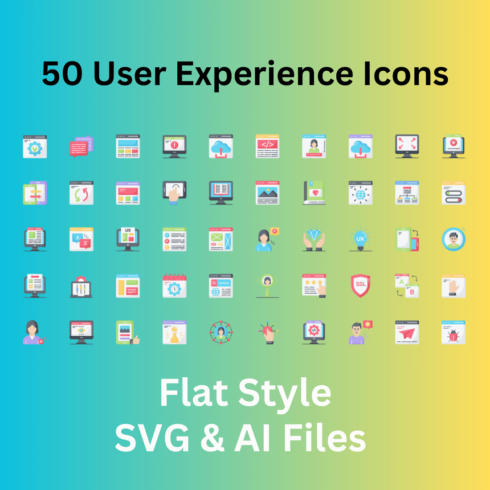 User Experience Icon Set 50 Flat Icons - SVG And AI Files cover image.