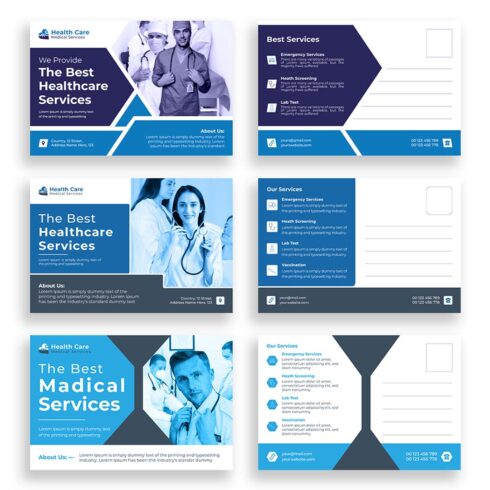 Medical and healthcare postcard designs cover image.