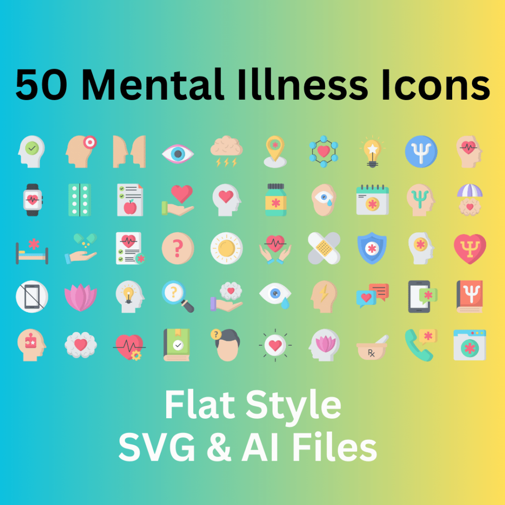 Mental Illness Icon Set 50 Flat Icons - SVG And AI Files - MasterBundles