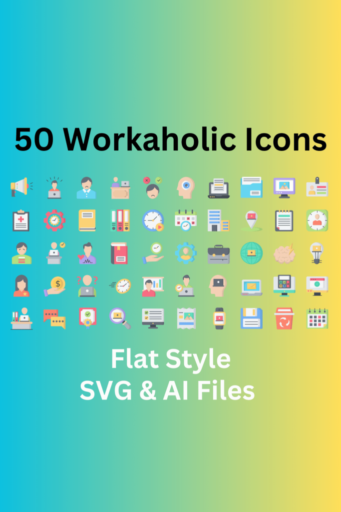 Workaholic Icon Set 50 Flat Icons - SVG And AI Files - MasterBundles
