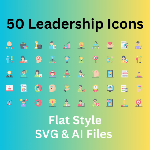 Leadership Icon Set 50 Flat Icons - SVG And AI Files cover image.