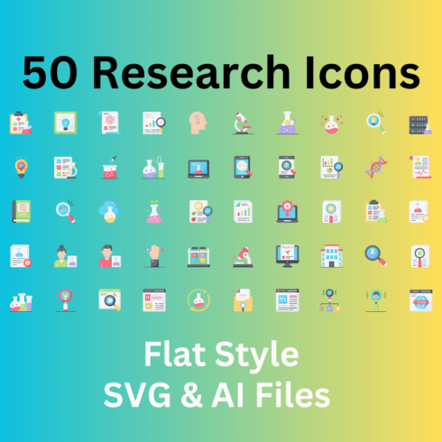 Research Icon Set 50 Flat Icons - SVG And AI Files cover image.