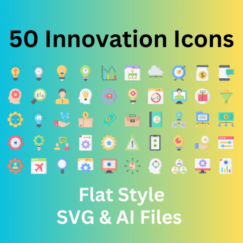 Innovation Icon Set 50 Flat Icons - SVG And AI Files cover image.