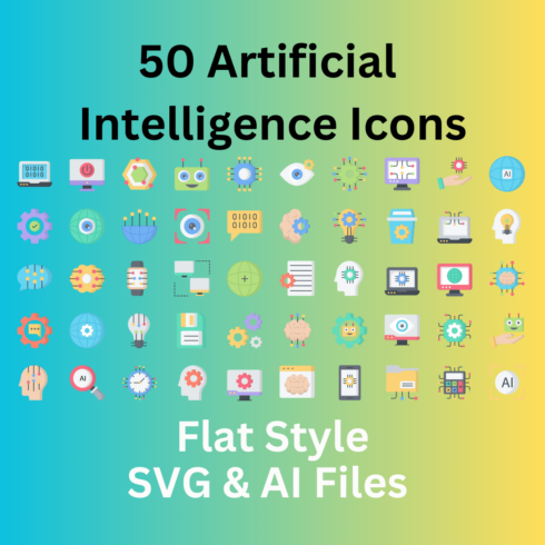 Artificial Intelligence Icon Set 50 Flat Icons - SVG And AI cover image.