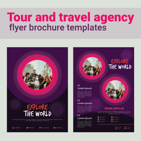 Tour and travel agency flyer brochure templates cover image.
