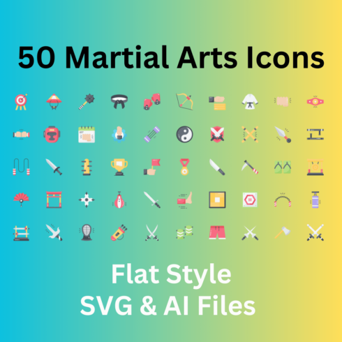 Martial Arts Icon Set 50 Flat Icons - SVG And AI Files cover image.