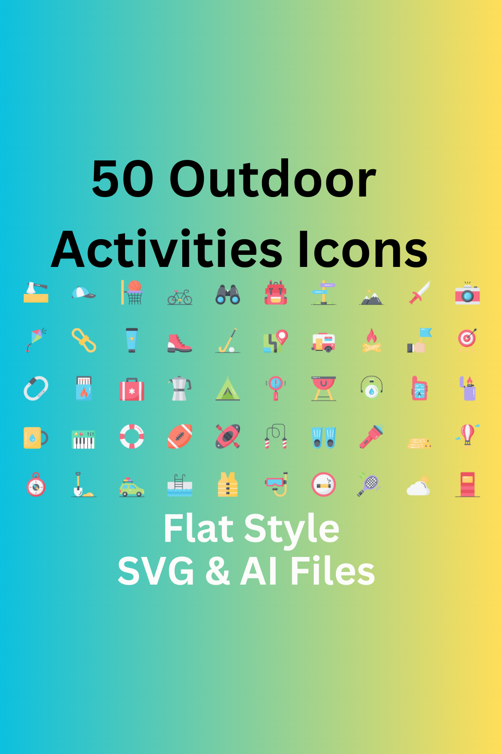 Outdoor Activities Icon Set 50 Flat Icons - SVG And AI Files pinterest preview image.