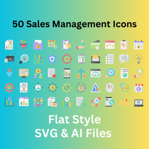 Sales Management Icon Set 50 Flat Icons - SVG And AI Files cover image.