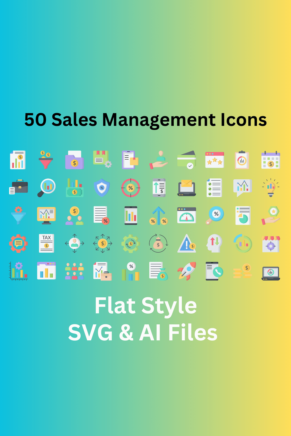 Sales Management Icon Set 50 Flat Icons - SVG And AI Files pinterest preview image.