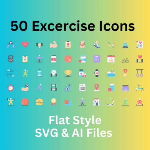 Exercise Icon Set 50 Flat Icons - SVG And AI Files cover image.