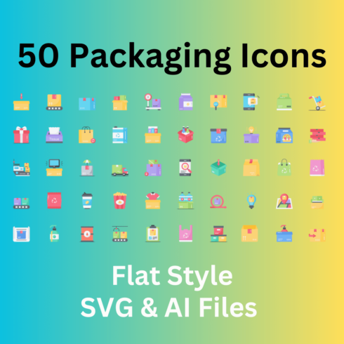 Packaging Icon Set 50 Flat Icons - SVG And AI Files cover image.
