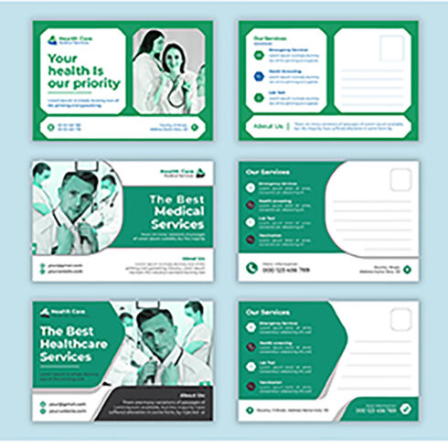Medical postcard template designs cover image.