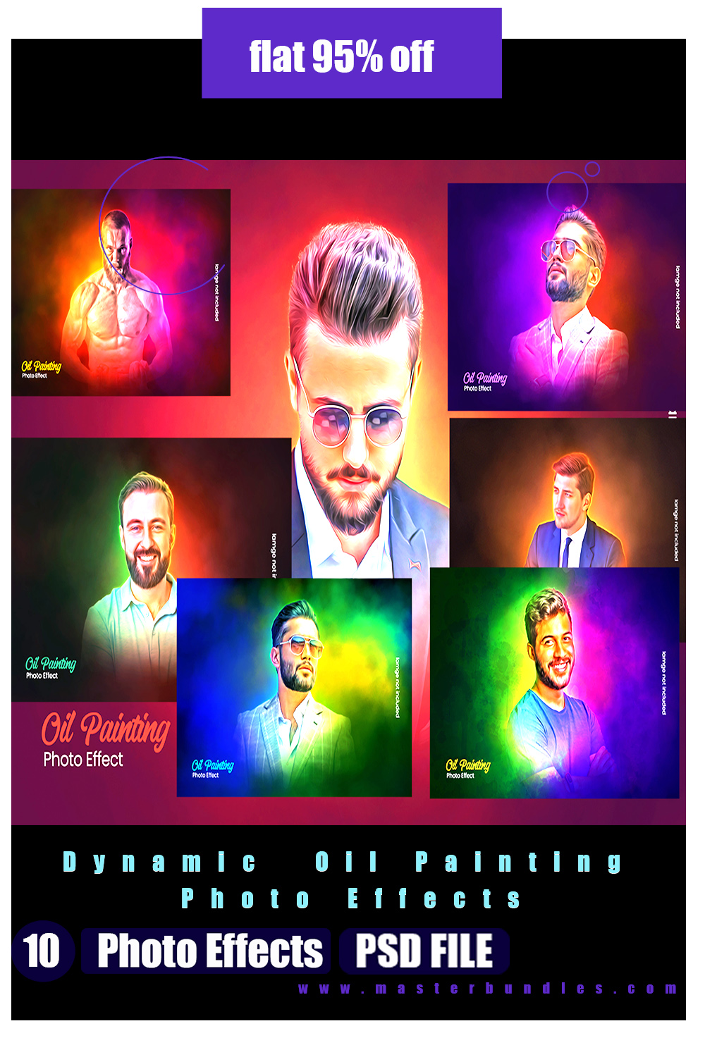 Dynamic Oil Painting 10 Photo Effects PSD Bundle pinterest preview image.