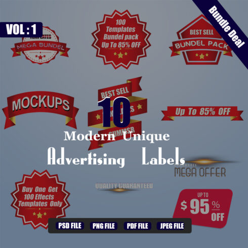 10 online Advertising Selling labels PSD Pack cover image.