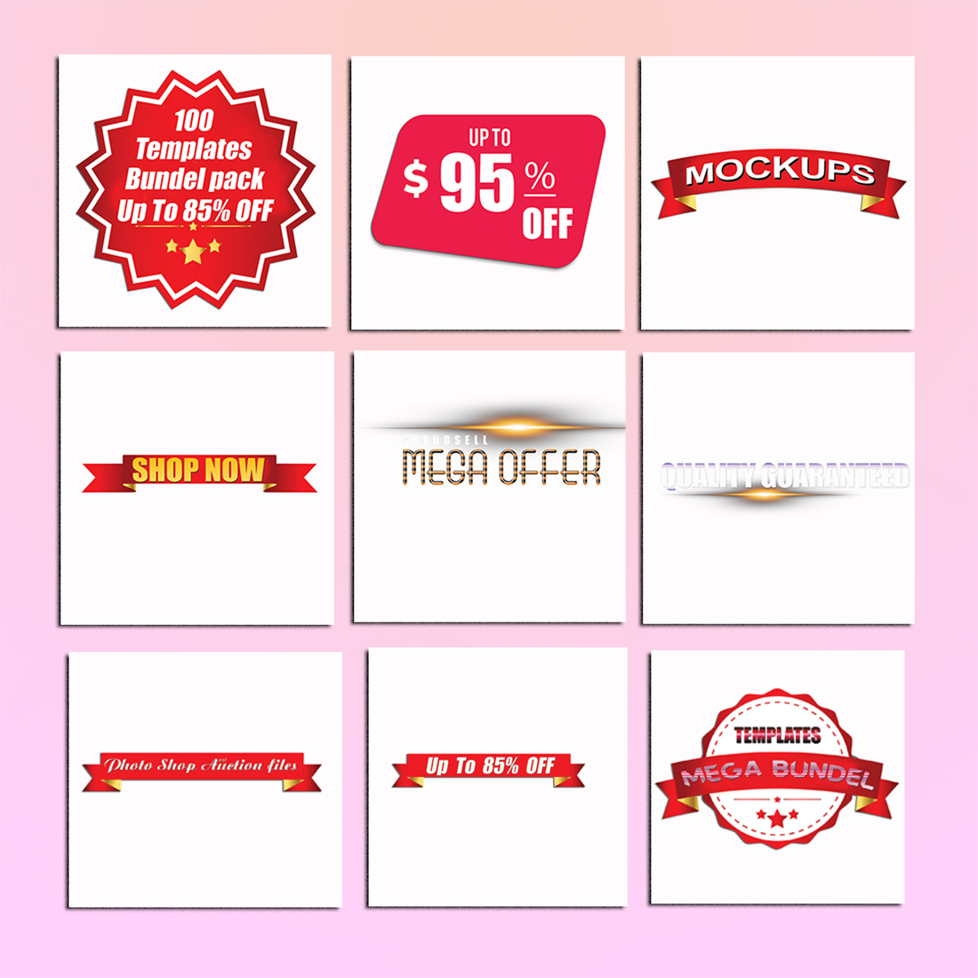 10 online Advertising Selling labels PSD Pack preview image.