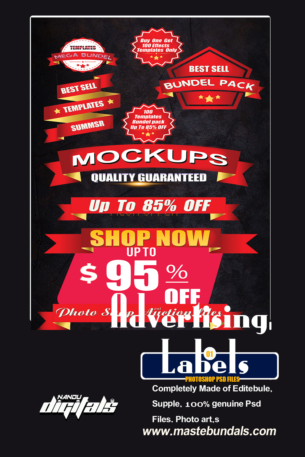 10 online Advertising Selling labels PSD Pack pinterest preview image.