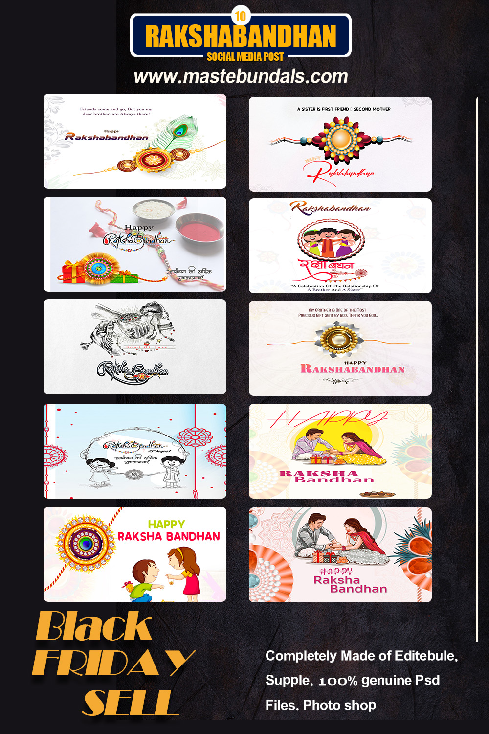10 Social Media Post Raksha Bandhan Template pack pinterest preview image.