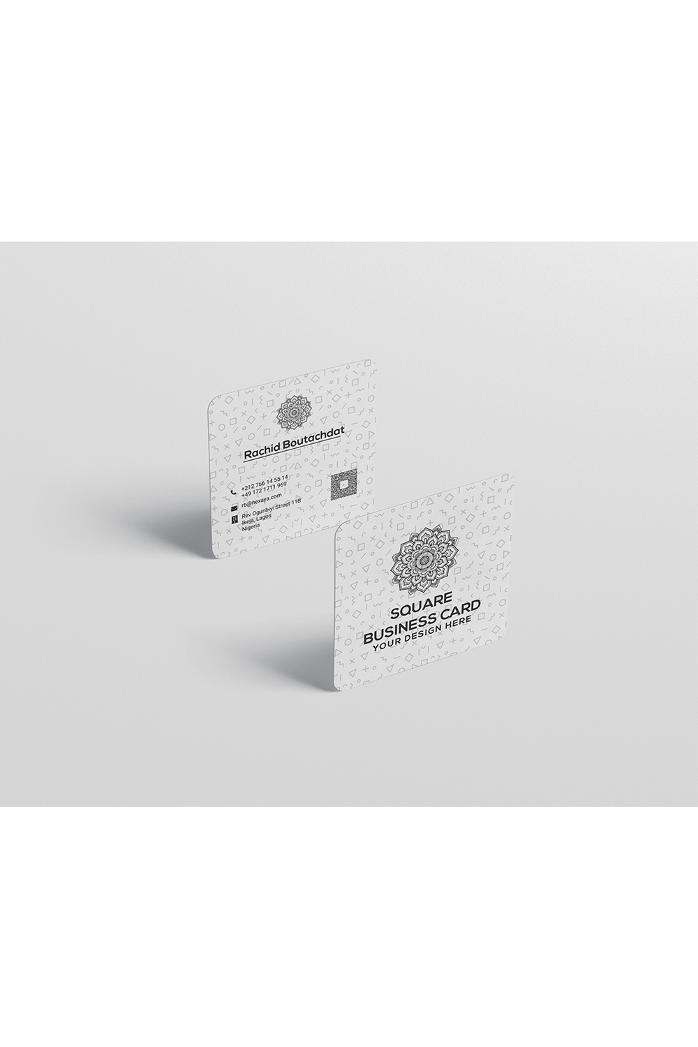 Square Round Corner Business Card Mockup pinterest preview image.