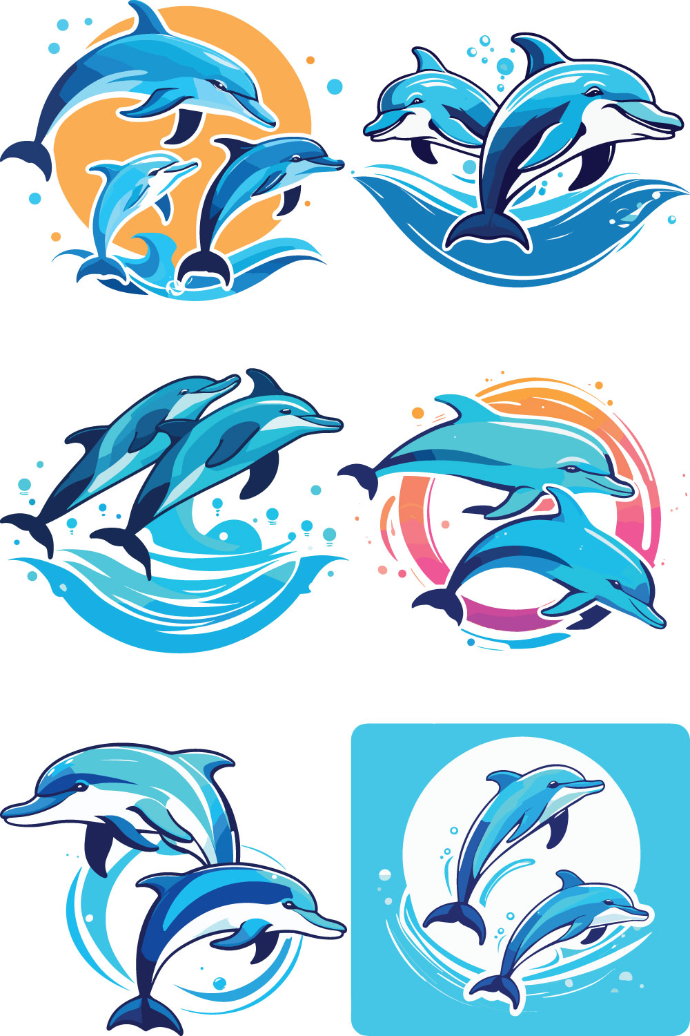 6 Set Bundle Dolphin With Water Splash Logos for 7$ Only pinterest preview image.